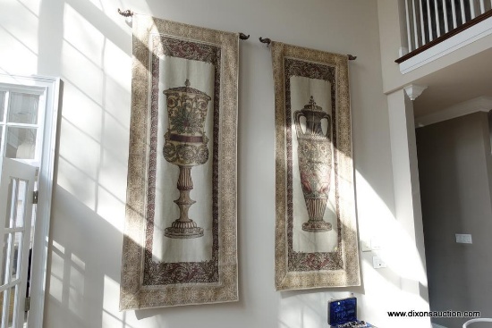 (MLR) WALL TAPESTRIES; PAIR OF LARGE HANGING WALL TAPESTRIES IN MUTED EARTH TONES WITH IMAGE OF A