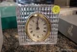 (KIT) MIKASA CRYSTAL DESK CLOCK; RECTANGULAR FRONT WITH OVAL FACE AND ARCHED BACK WITH FLUTED DESIGN