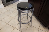 (KIT) ROUND BLACK WOOD GRAIN SEAT BARSTOOL; ROUND BLACK WOODEN SEAT WITH 4 GREY PAINTED METAL LEGS