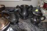 (BN) JAMES W TUFTS LOT; THREE PIECES OF TRIPLE SILVER PLATE MADE IN BOSTON BY JAMES W TUFTS. MAKERS