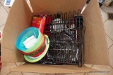 (BN) KITCHEN TREASURE BOX LOT; ASSORTED ITEMS IN BOX LOCATED IN BREAKFAST NOOK. LOT INCLUDES PLASTIC