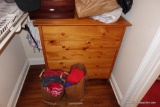 (BA2) CONTENTS OF CLOSET; CONTENTS OF CLOSET IN BLUE BATH: PINE 5 DRAWER DRESSER: 38 IN X 20 IN X 37