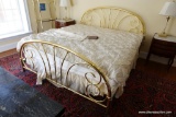 (BBR) KING SIZE BRASS BED; ROUNDED HEADBOARD AND FOOTBOARD WITH FANNING SPINDLES AND SCROLLED DETAIL