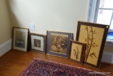 (BBR) WALL ART LOT; INCLUDES 5 TOTAL PIECES. TWO ARE INLAID WOOD IMAGES OF BAMBOO TREES, ONE IS AN