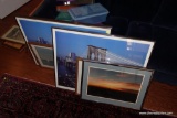 (BBR) SEASCAPES AND BRIDGES LOT; 5 TOTAL FRAMED PIECES FEATURING OCEAN SUNSETS, HAWAIIAN SHORELINES,