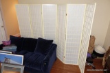 (BBR) FOLDING SCREEN/ROOM DIVIDER; THIN WHITE FABRIC IS SET IN A CREAM COLORED FRAME PER PANEL WITH