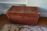 (BBR2) BROWN WICKER TRUNK; FLAT TOP HINGED LID, BRASS HARDWARE INCLUDING HANDLES ON SIDES, HINGES