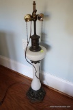 (BBR2) VINTAGE TALL TABLE LAMP; WHITE GLASS AND BRASS, TAKES 2 BULBS, PULL-CHAIN SWITCH. STANDS 33