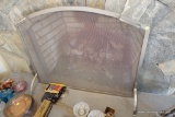 (REC) MODERN FIREPLACE SCREEN; SILVER IN COLOR, ARCHED TOP WITH HANDLES. MEASURES