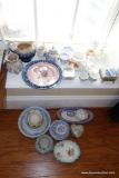 (REC) BLUE PORCELAIN AND CHINA LOT; ASSORTED PLATES, SAUCERS, BOWLS, PITCHERS, CANDLE HOLDERS,