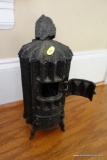 (REC) VTG CAST IRON MINI POTBELLY STOVE; STANDS ABOUT 14 IN TALL AND HAS HINGED DOOR ON FRONT, SITS