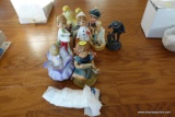 (REC) PORCELAIN FIGURINES LOT; 8 TOTAL FIGURINES. CHILDREN, BIRDS, AND MORE. ALL APPEAR VERY OLD AND