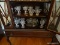 (DR) 2 SHELVES OF MISC.. GLASS- 6 ETCHED CORDIALS, 6 ETCHED WATER GLASSES, DEPRESSION ERA SHERBETS,