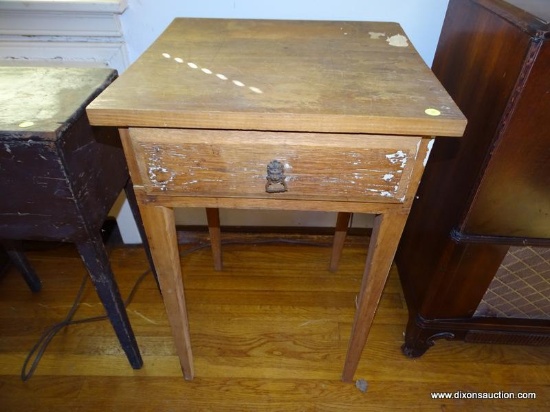 (LR) VINTAGE HANDMADE MIXED WOOD TABLE- CHERRY LEGS AND OAK TOP, SIDES AND FRONT- HAS BEEN STRIPPED