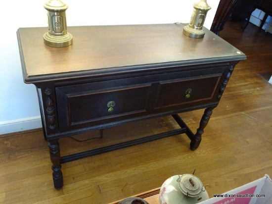 (LR) VINTAGE MAHOGANY GRAND RAPIDS FURN. JACOBEAN STYLE SERVER CIRCA 1920'S- DOVETAIL DRAWER WITH