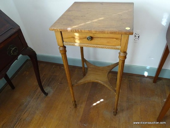 (DOWN BED) VINTAGE MAHOGANY 1 DRAWER STAND WITH LOWER SHELF- REFINISHED- 16"W X 16"L X 30"H