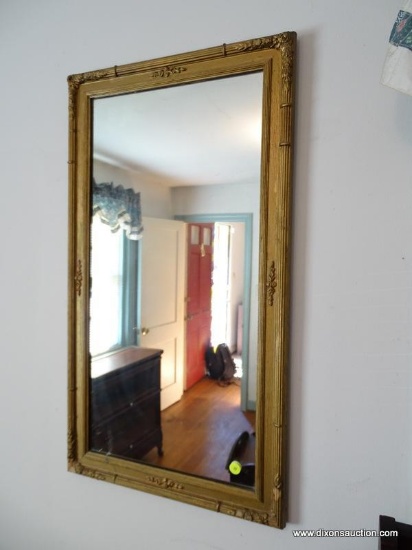 (DOWN BED) VINTAGE GOLD FRAMED MIRROR MISSING PART OF THE APPLIED CARVING- 17"W X 32"H