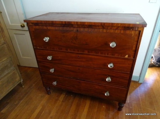 (DOWN BED) 19TH C EMPIRE 4 DRAWER CHEST- DOVETAIL DRAWERS WITH POPLAR SECONDARY- TOP DRAWER IS