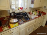 (KIT) CONTENTS ON TOP OF COUNTER- POTS AND PANS, GLASSES, MUGS, BLACK AND DECKER ELECTRIC LID