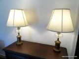 (LR) PR. OF GLASS AND BRASS LAMPS WITH SHADES AND FINIALS- 28