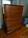 (BED 1) SUTER'S WALNUT CHIPPENDALE 2 PC. CHEST ON CHEST- 2 OVER 6 DRAWERS DOVETAILED OAK SECONDARY