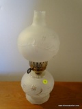 (BED 2) VINTAGE FROSTED GLASS LAMP WITH MATCHING SHADE-16