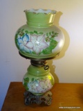 (BED 2) VINTAGE PAINTED GONE WITH THE WIND STYLE LAMP WITH MATCHING SHADE- 17