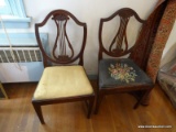 (BED 3) PR. OF 18TH CEN. MAHOGANY SHIELD BACK CHAIRS ( POSSIBLY A GENTS AND LADIES- 1 EACH IS