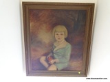 (HALL) ANTIQUE OIL ON CANVAS OF YOUNG BOY BY VON JOST IN GOLD FRAME 33