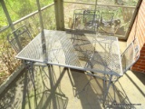 (PATIO) METAL MESH TOP PATIO TABLE AND 3 MATCHING CHAIRS- TABLE- 40