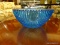 COBALT BLUE GLASS CENTERPIECE ROUND BOWL; FLUTED SIDES, MEASURES 10.75 IN DIAMETER AND 5 IN TALL.