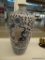 COBALT BLUE AND WHITE ORIENTAL STYLE TALL VASE; WHITE PORCELAIN WITH COBALT BLUE FLORAL AND ASIAN