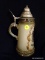 VINTAGE ORIGINAL KING BEER STEIN; HANDMADE AND HAND PAINTED IN WEST GERMANY. MEASURES 9.5 IN TALL.