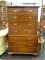 ANTIQUE ENGLISH MAHOGANY CHEST ON CHEST; 2 PIECE ITEM, 8 DRAWERS WITH BRASS BATWING STYLE PULLS.