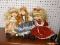 LOT OF DOLLS; 3 ASSORTED CHILDS DOLLS (1 IN A RED DRESS WITH BLONDE HAIR, 1 WITH A BLUE AND LACED
