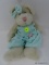 (DIS) BOYDS BEARS FIGURINE; LIGHT OFF WHITE BEAR WITH PINK NOSE AND MINT GREEN OVERALLS WITH PINK