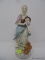 (DIS) PORCELAIN FIGURINE; HAND PAINTED STAFFORD CHINA FIGURINE OF A WOMAN WITH A DOG. STANDS