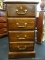 WOOD GRAIN FILING CABINET; 2 DRAWER (EACH WITH FAUX DOUBLE FRONT) AND BRASS HORSESHOE STYLE DRAWER