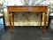 MAHOGANY FINISH SOFA TABLE; RECEDED CORNERS AND BANDED INLAY TOP SURFACE, SINGLE CENTER DRAWER WITH
