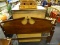 MAHOGANY QUEEN SIZED BALL-POSTER BED; FULL SIZE, COMES WITH HEADBOARD, FOOTBOARD, AND SIDE RAILS.