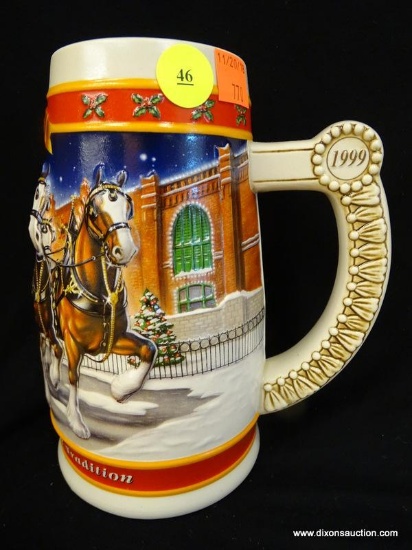 BUDWEISER HOLIDAY STEIN; 1999 EDITION "A CENTURY OF TRADITION", HANDCRAFTED EXPRESSLY FOR ANHEUSER