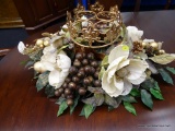 MAGNOLIA CENTERPIECE ARRANGEMENT; SHADES OF CREAM AND GOLD MAKE THIS PIECE PERFECT FOR EVERY DAY OR