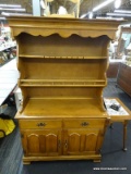 HEYWOOD-WAKEFIELD MAPLE HUTCH AND BUFFET; OPEN TOP DESIGN HAS CROWN MOLDING ALONG UPPER SURFACE,