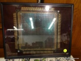 FRAMED BIT CORE MEMORY MODULE; MAROON BACKGROUND AND HANDWRITTEN DETAILS ON BACK SIDE. READY FOR