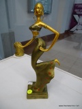 GOLDEN GODDESSES STATUES; PAIR OF ELEGANT LADIES BY S & K GIFTS. IN VARYING SHADES OF GOLD WITH