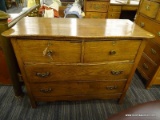 VINTAGE TIGER OAK 2 OVER 2 CHEST; SERPENTINE TOP SURFACE EDGE WITH 2 SIDE BY SIDE DRAWER OVER 2