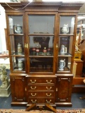 CENTURY BREAKFRONT CHINA CABINET; DENTIL MOLDING ACROSS THE TOP OF THIS PIECE IS JUST ONE OF THE
