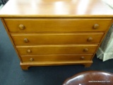 DRESSER; MAPLE 4 DRAWER DRESSER ON BRACKET FEET. MEASURES 42 IN X 18.5 IN X 35 IN