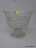 COMPOTE; PRESSED GLASS COMPOTE. MEASURES 8 IN X 7 IN