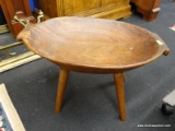 WOODEN DOUGH BOWL; VINTAGE 2 HANDLED DOUGH BOWL ON LEGS. MEASURES 24 IN X 15 IN X 15.5 IN